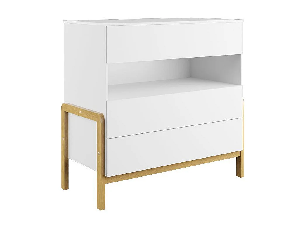 Cómoda infantil escandinava blanca y patas de madera de roble Vanka
