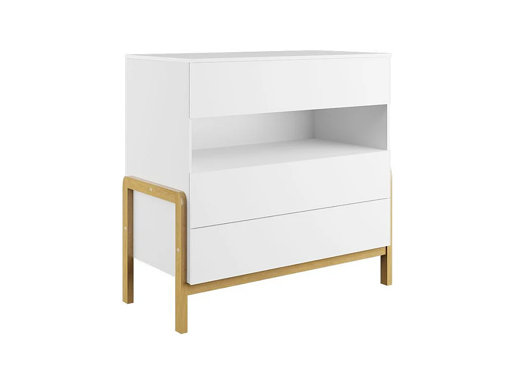 Commode enfant scandinave blanche et pieds en bois de chêne Vanka