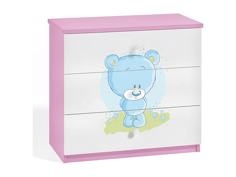 Cómoda infantil osito rosa azul 80 cm