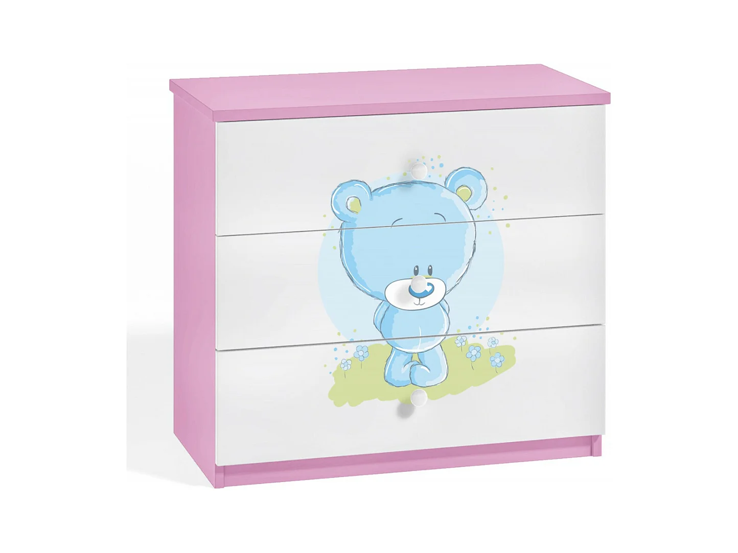 Commode enfant rose ourson bleu 80cm