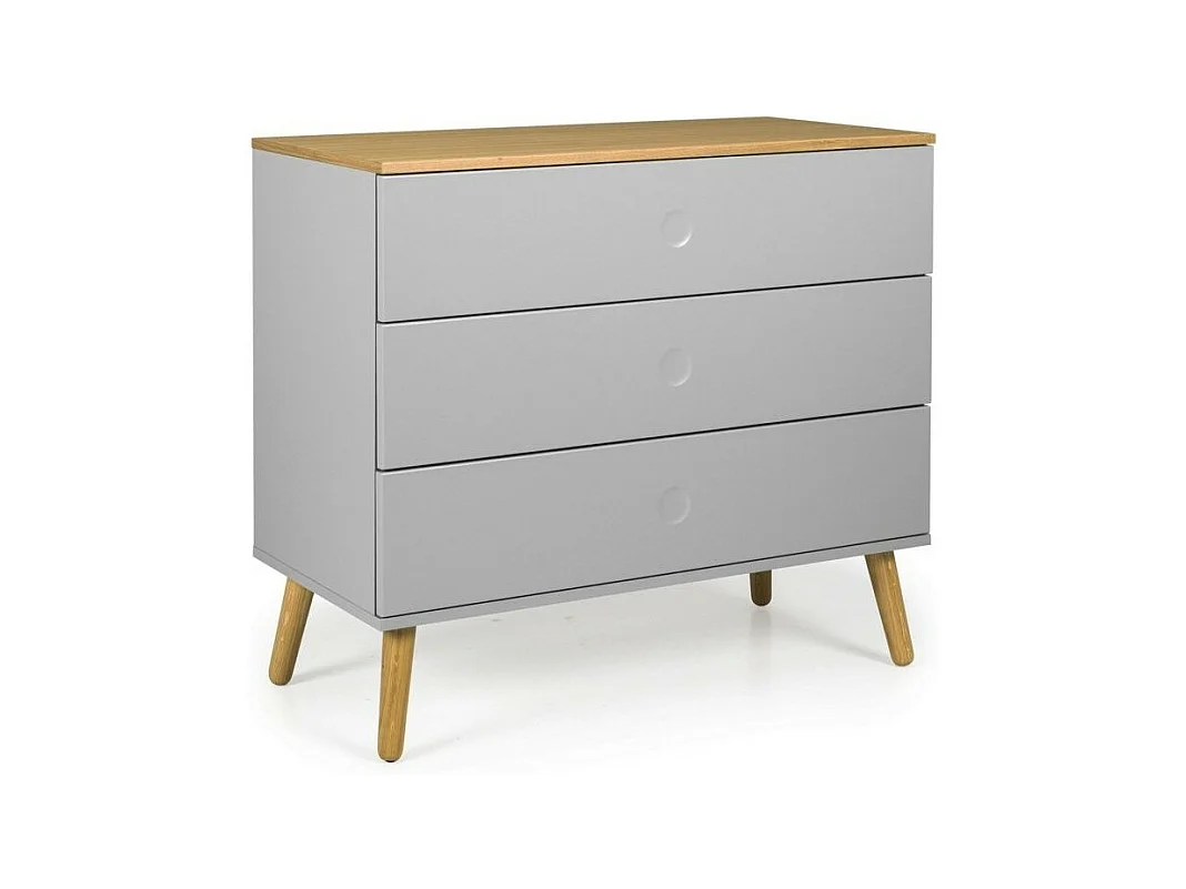 Commode 3 tiroirs laqué gris et pieds chêne massif clair Pecas