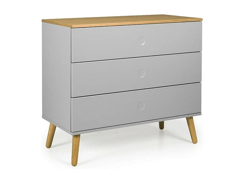 Commode 3 tiroirs laqué gris et pieds chêne massif clair Pecas