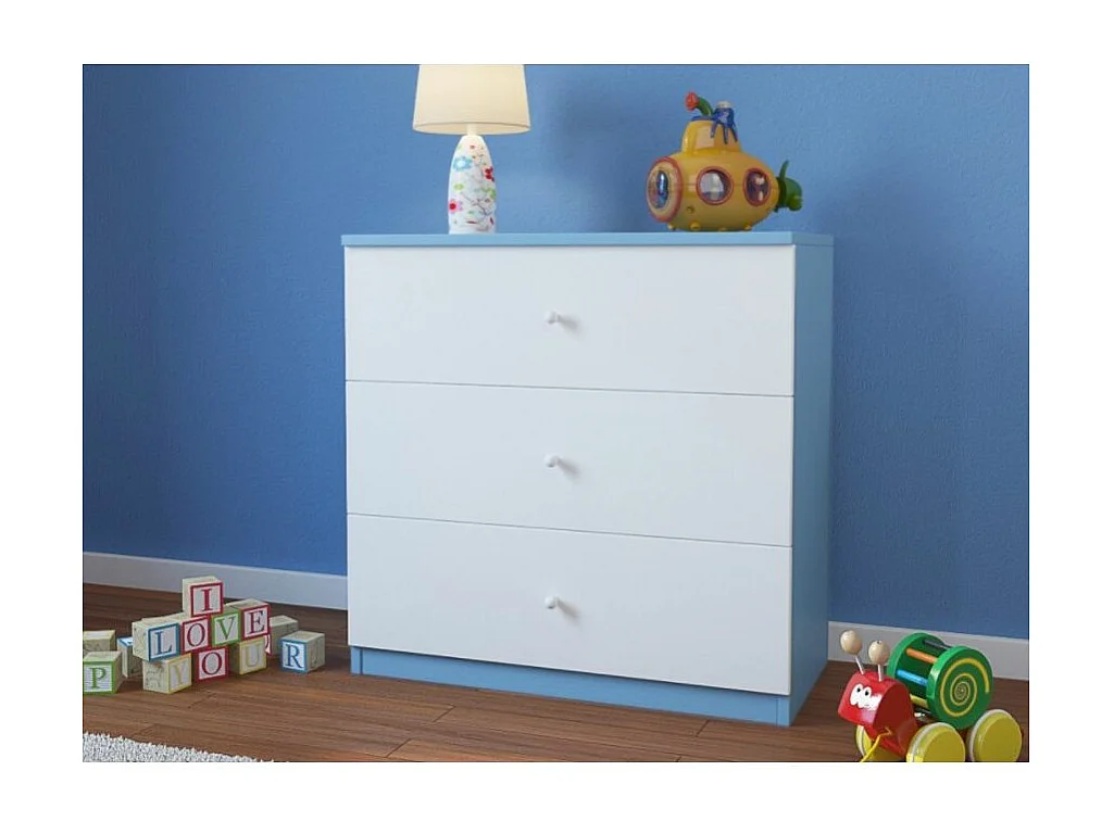 Drimy blauw-witte kinderladekast 80 cm