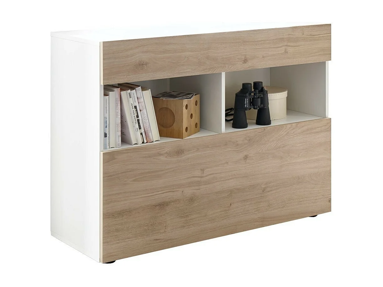 Raia Ladekast met 1 deur en 1 lade in wit gelakt hout en licht eikenhout