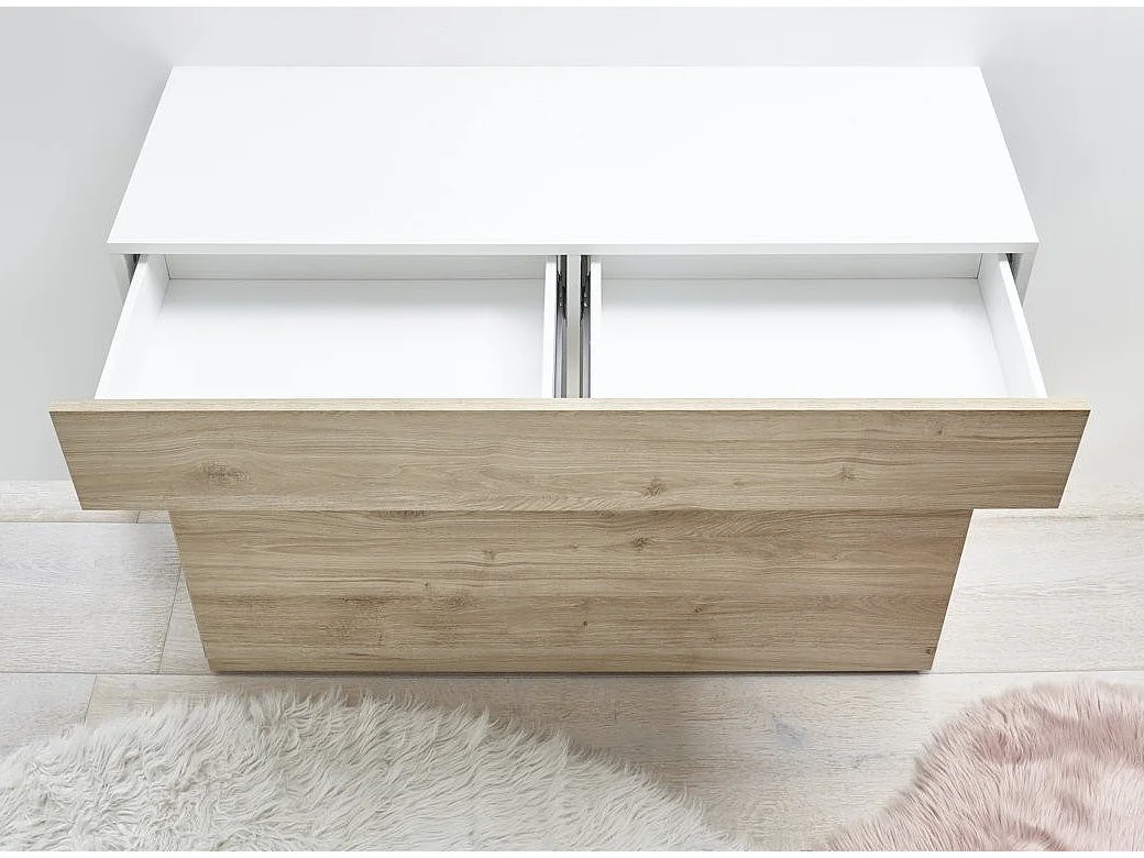 Raia Ladekast met 1 deur en 1 lade in wit gelakt hout en licht eikenhout