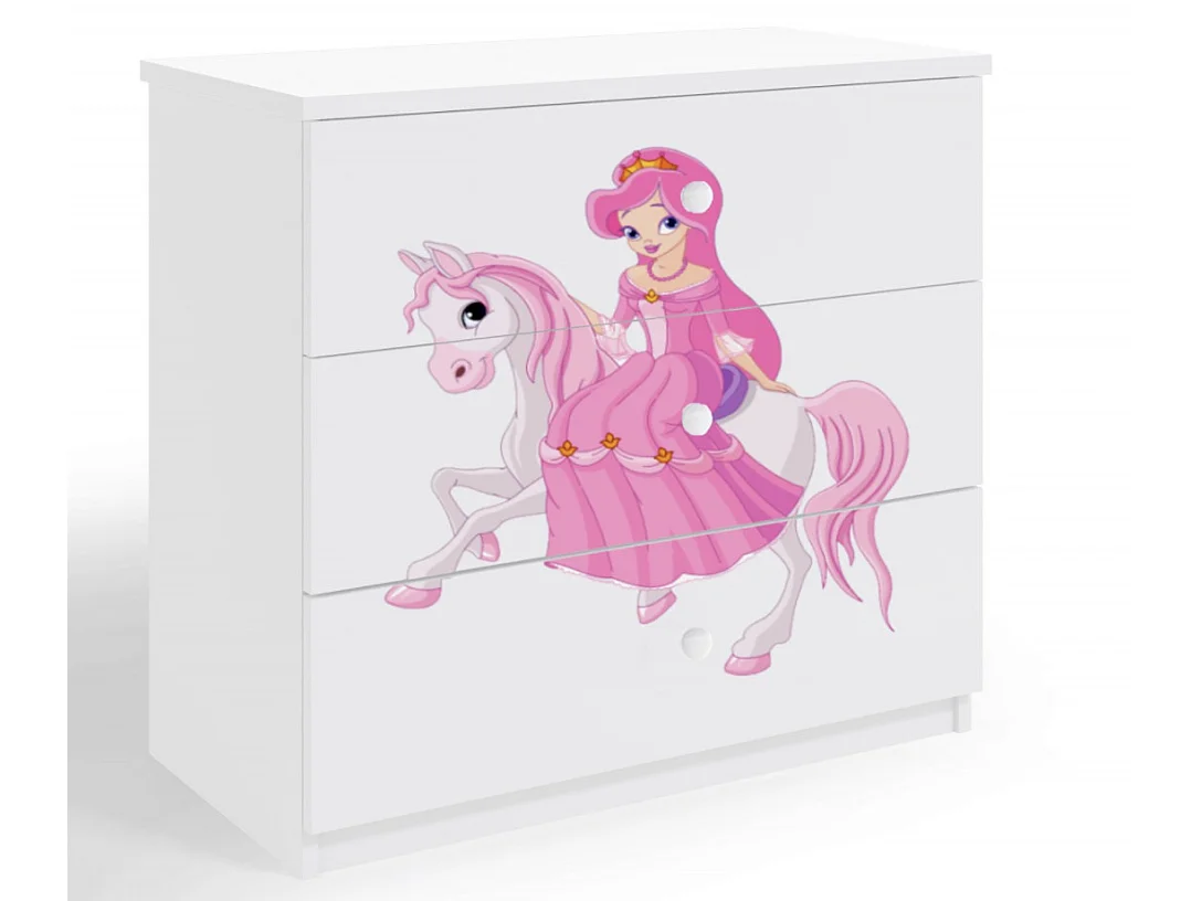 Witte kinderladekast prinses te paard 80 cm
