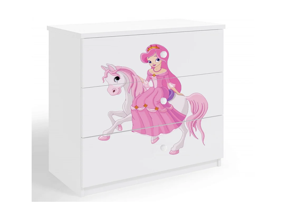 Commode enfant blanche princesse à cheval 80cm
