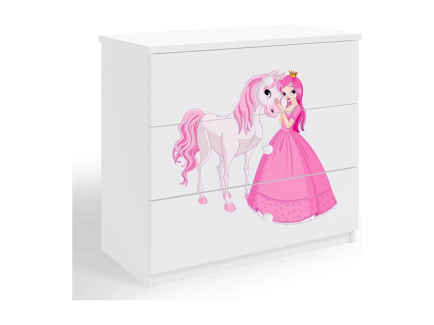 Cómoda infantil blanca de pie princesa y caballo Drimy
