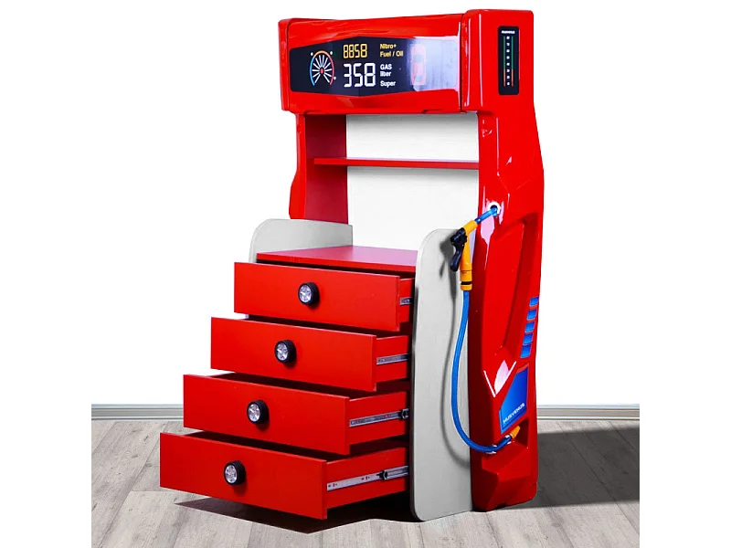 Commode enfant 4 tiroirs rouge Pompe à essence