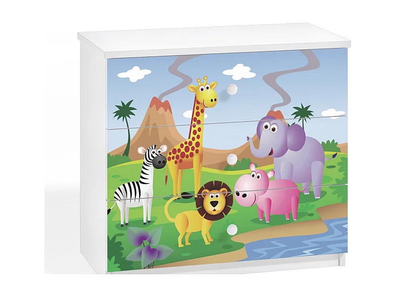 Commode enfant blanche version safari 80cm