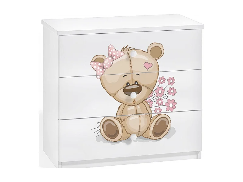 Commode enfant blanche ourson avec fleurs 80cm