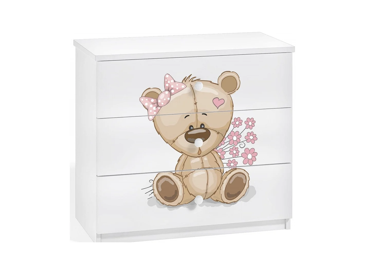 Commode enfant blanche ourson avec fleurs 80cm