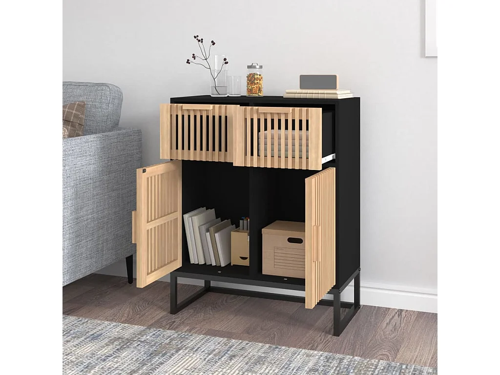 Commode naturel et noir 60x30x75 bois d'ingénierie