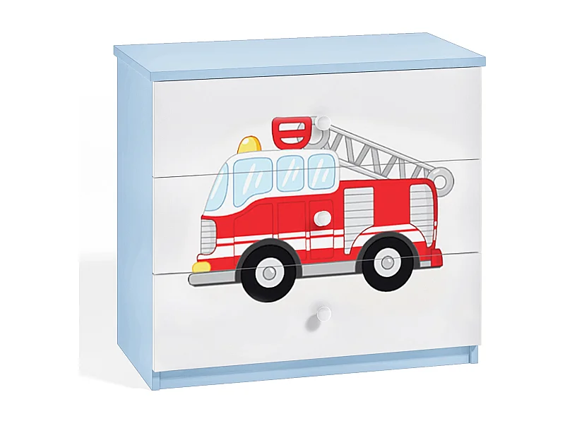Commode enfant bleue camion de pompier 80cm