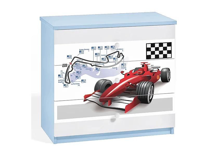 Commode enfant bleue voiture de course 80cm