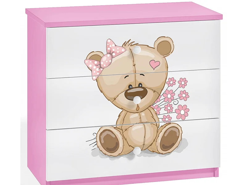 Roze teddybeer kinderladekast met bloemen 80 cm