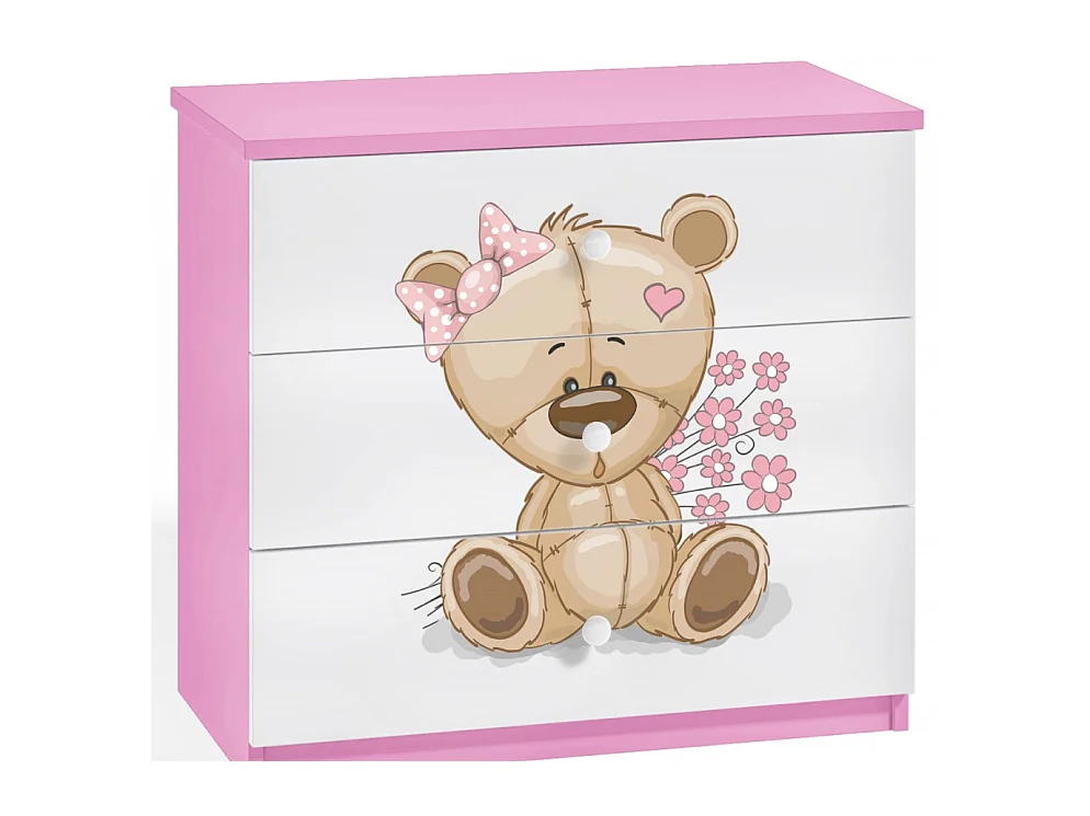 Commode enfant rose ourson avec fleurs 80cm