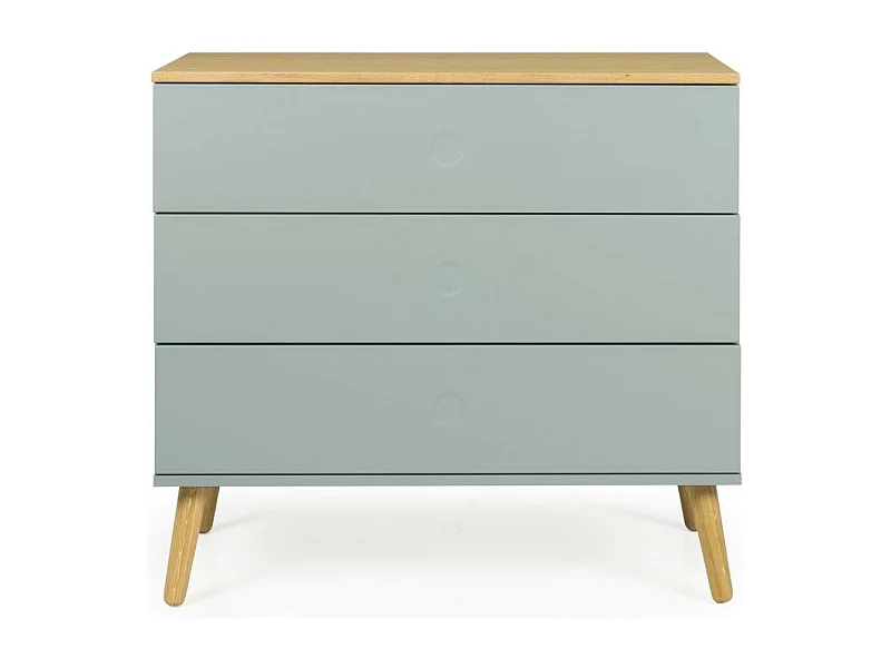 Commode 3 tiroirs laqué vert et pieds chêne massif clair Pecas