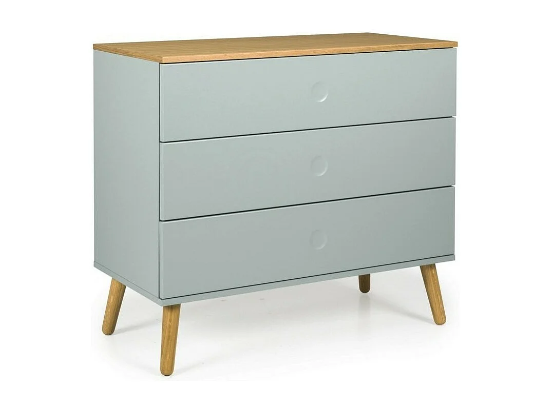 Commode 3 tiroirs laqué vert et pieds chêne massif clair Pecas