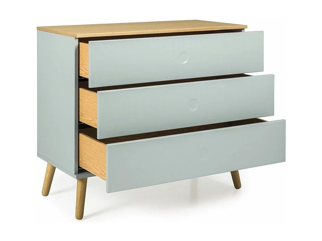 Commode 3 tiroirs laqué vert et pieds chêne massif clair Pecas