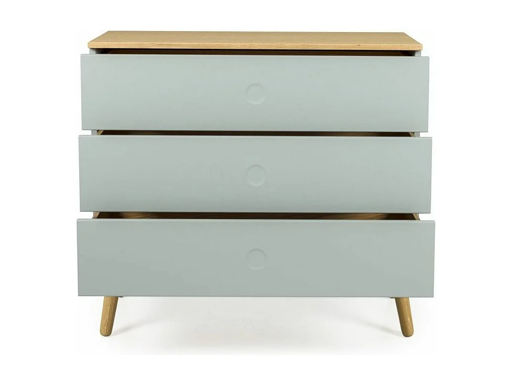 Commode 3 tiroirs laqué vert et pieds chêne massif clair Pecas