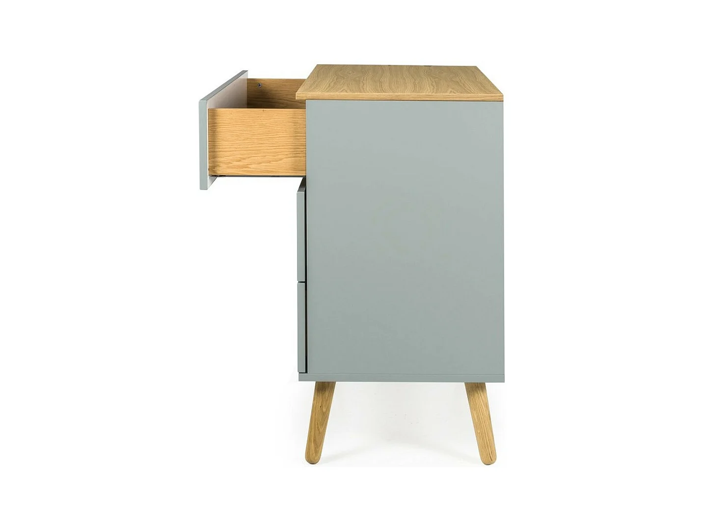 Commode 3 tiroirs laqué vert et pieds chêne massif clair Pecas