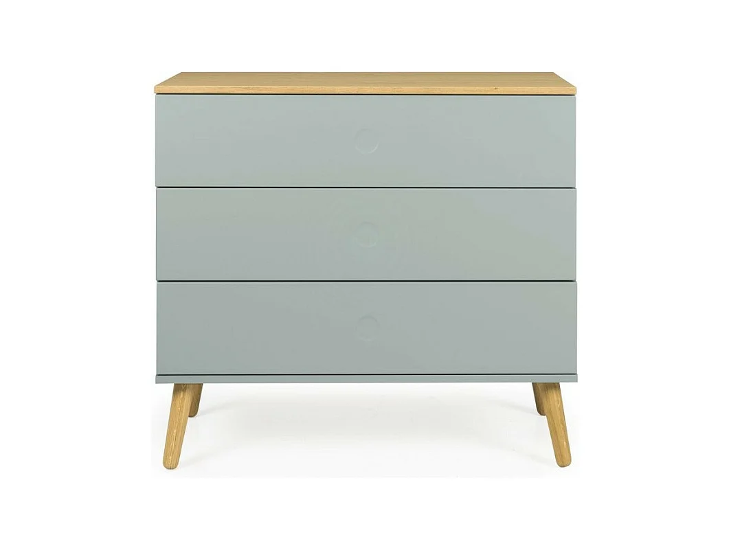 Commode 3 tiroirs laqué vert et pieds chêne massif clair Pecas