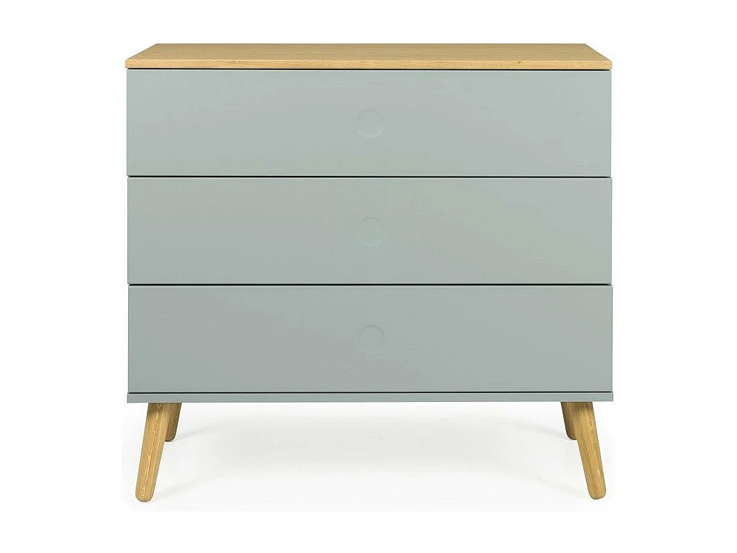 Commode 3 tiroirs laqué vert et pieds chêne massif clair Pecas