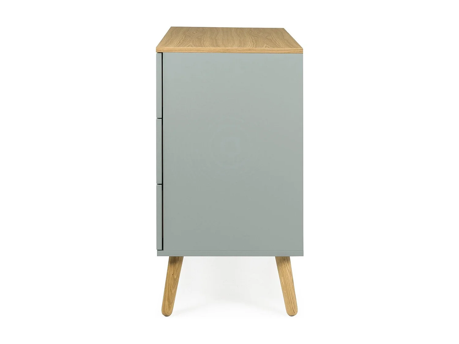 Commode 3 tiroirs laqué vert et pieds chêne massif clair Pecas