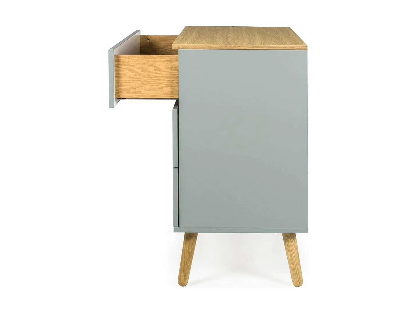 Commode 3 tiroirs laqué vert et pieds chêne massif clair Pecas