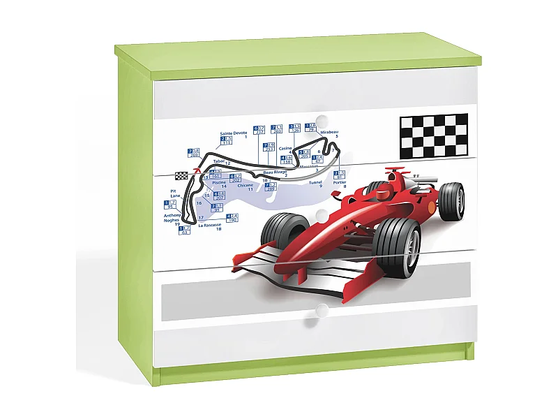 Cómoda infantil verde coche de carreras 80 cm