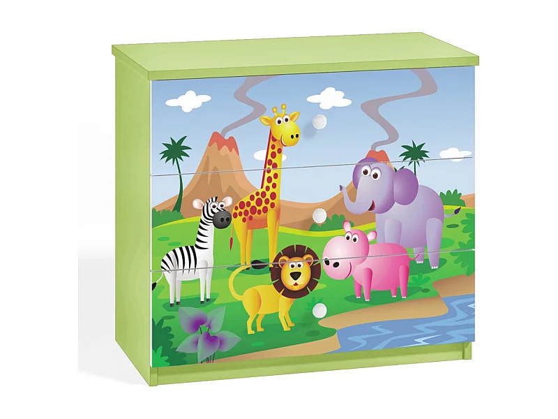 Commode enfant verte version safari 80cm