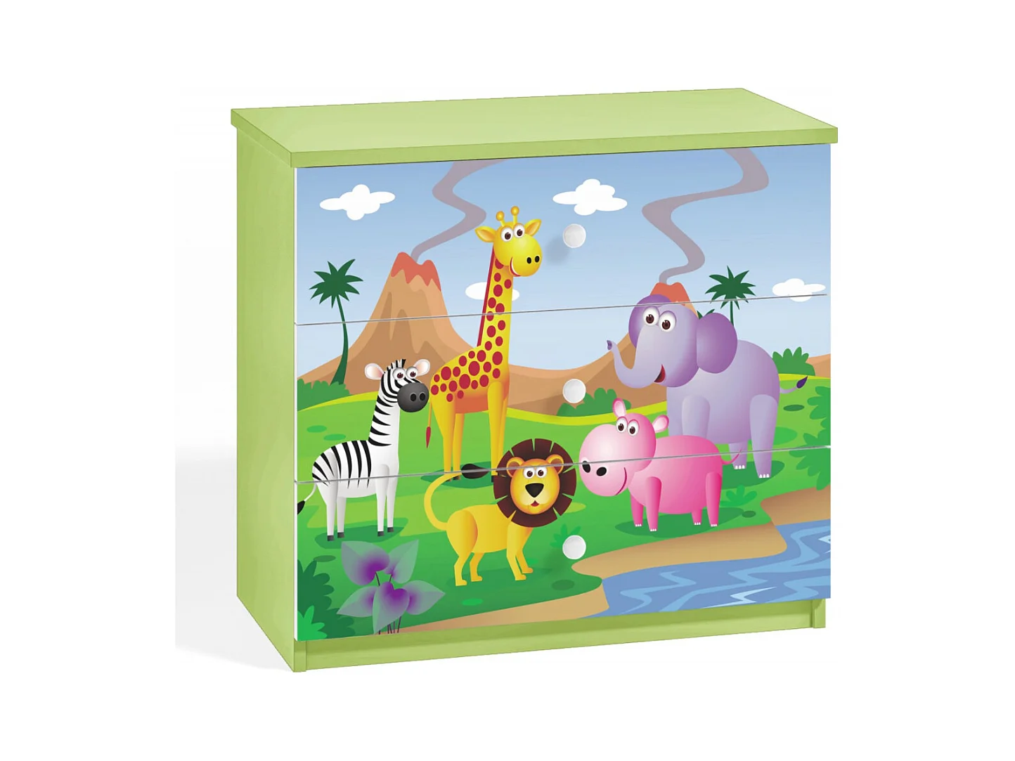 Commode enfant verte version safari 80cm