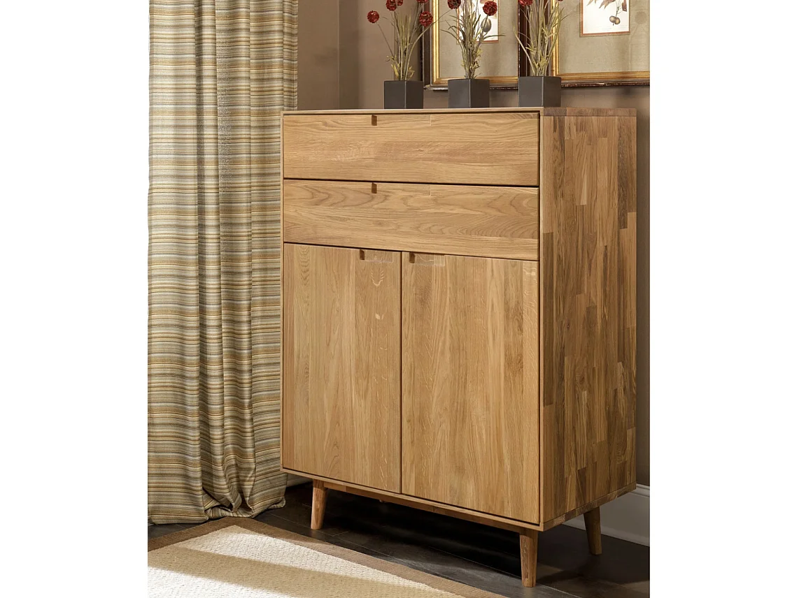 Cómoda Kundy madera maciza de roble 2 puertas 2 cajones 80 cm