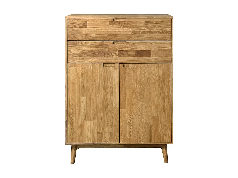 Commode en bois de chêne massif 2 portes 2 tiroirs Kundy 80cm