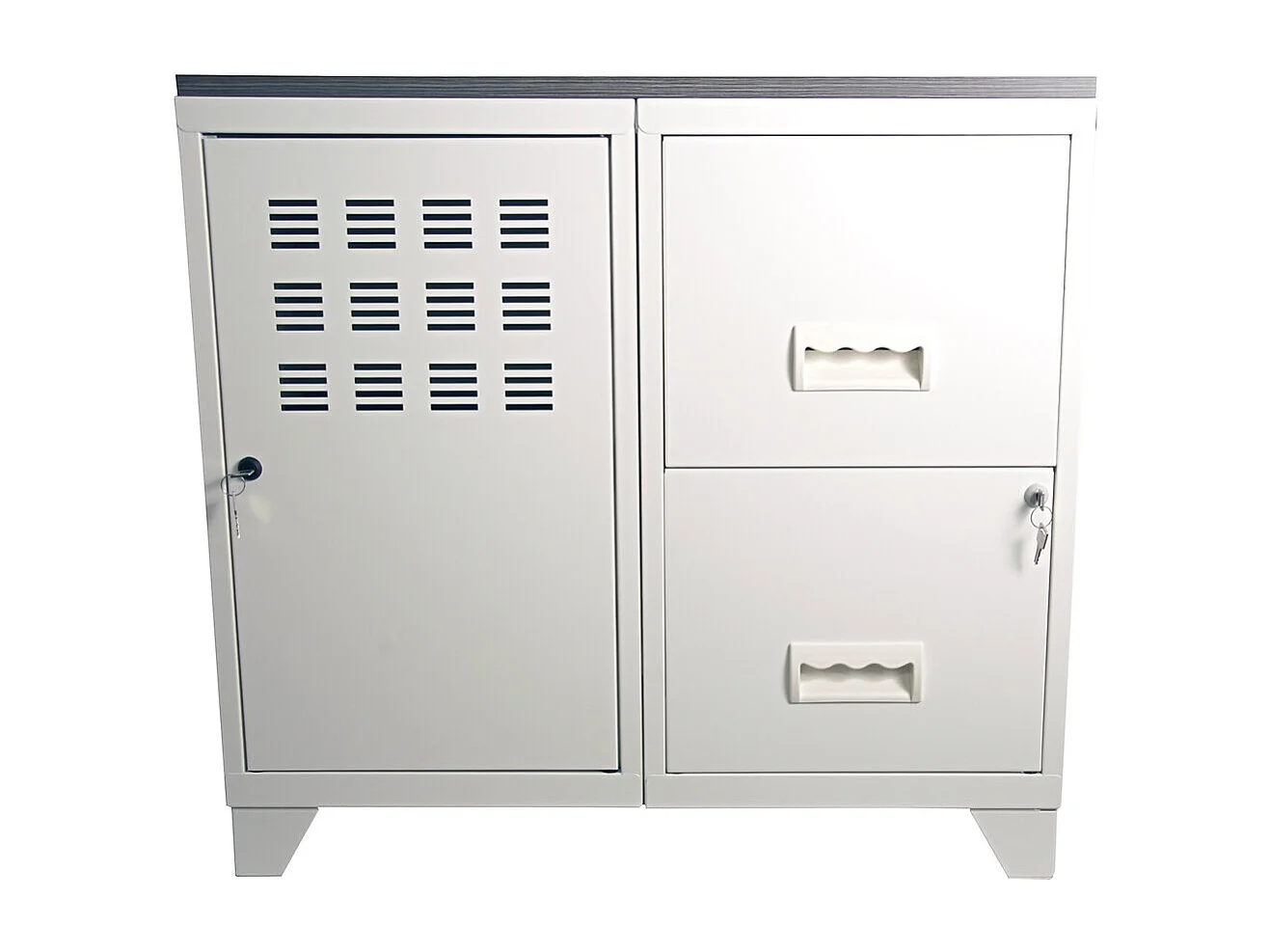 Meuble de rangement 1 porte 2 tiroirs métal blanc Regus