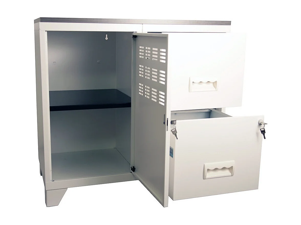 Meuble de rangement 1 porte 2 tiroirs métal blanc Regus