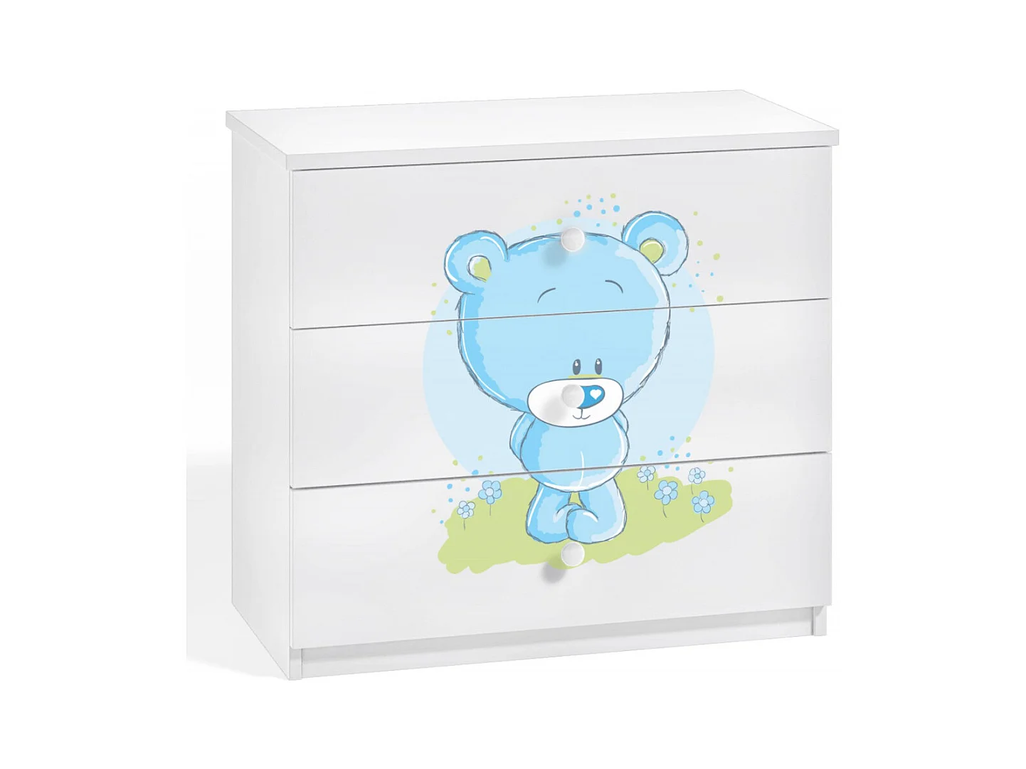 Commode enfant blanche ourson bleu 80cm