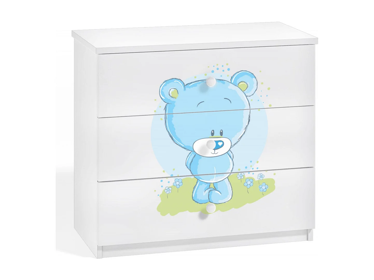 Cómoda infantil blanca osito azul 80 cm