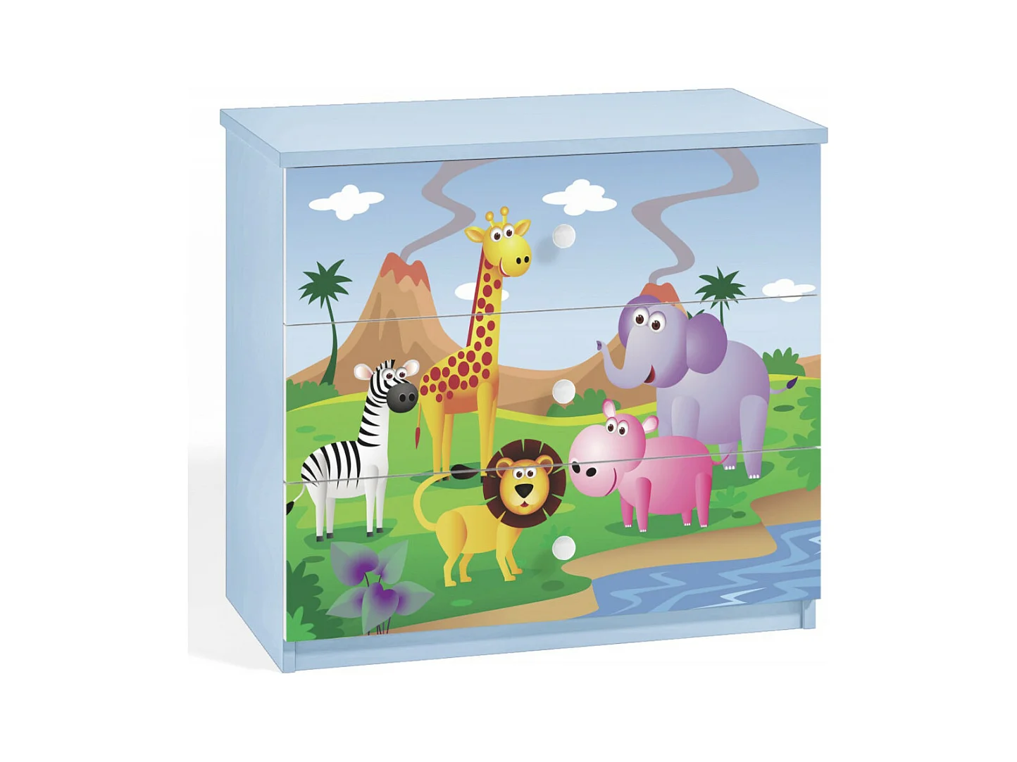 Commode enfant bleue version safari 80cm