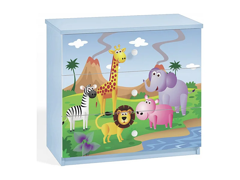 Commode enfant bleue version safari 80cm