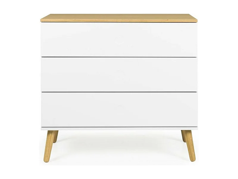 Commode 3 tiroirs laqué blanc et pieds chêne massif clair Pecas