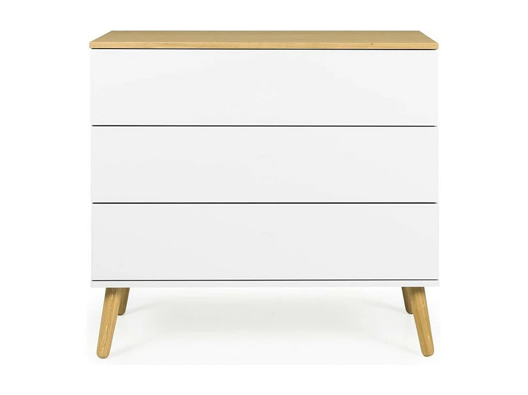 Commode 3 tiroirs laqué blanc et pieds chêne massif clair Pecas