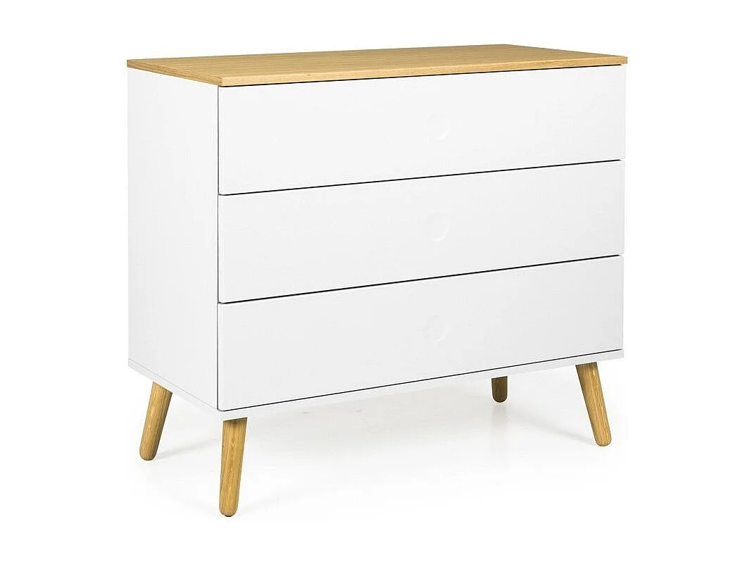 Commode 3 tiroirs laqué blanc et pieds chêne massif clair Pecas