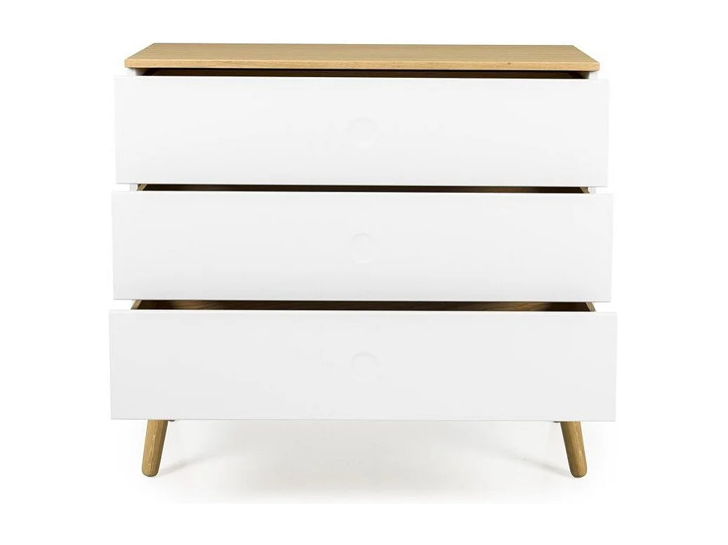 Commode 3 tiroirs laqué blanc et pieds chêne massif clair Pecas