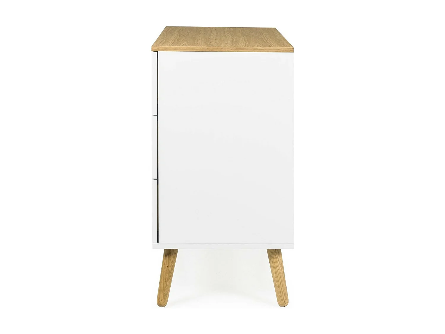 Commode 3 tiroirs laqué blanc et pieds chêne massif clair Pecas