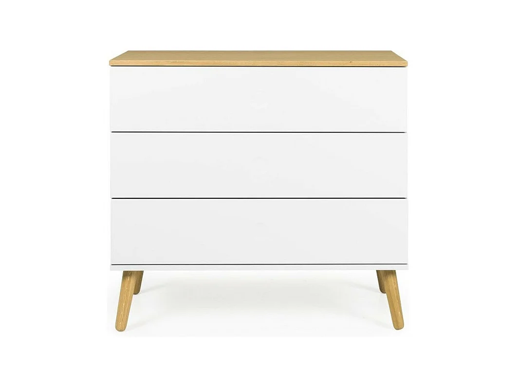 Commode 3 tiroirs laqué blanc et pieds chêne massif clair Pecas