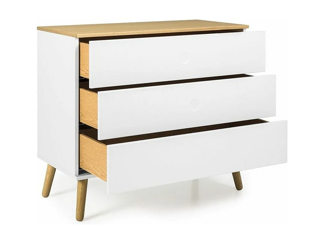 Commode 3 tiroirs laqué blanc et pieds chêne massif clair Pecas