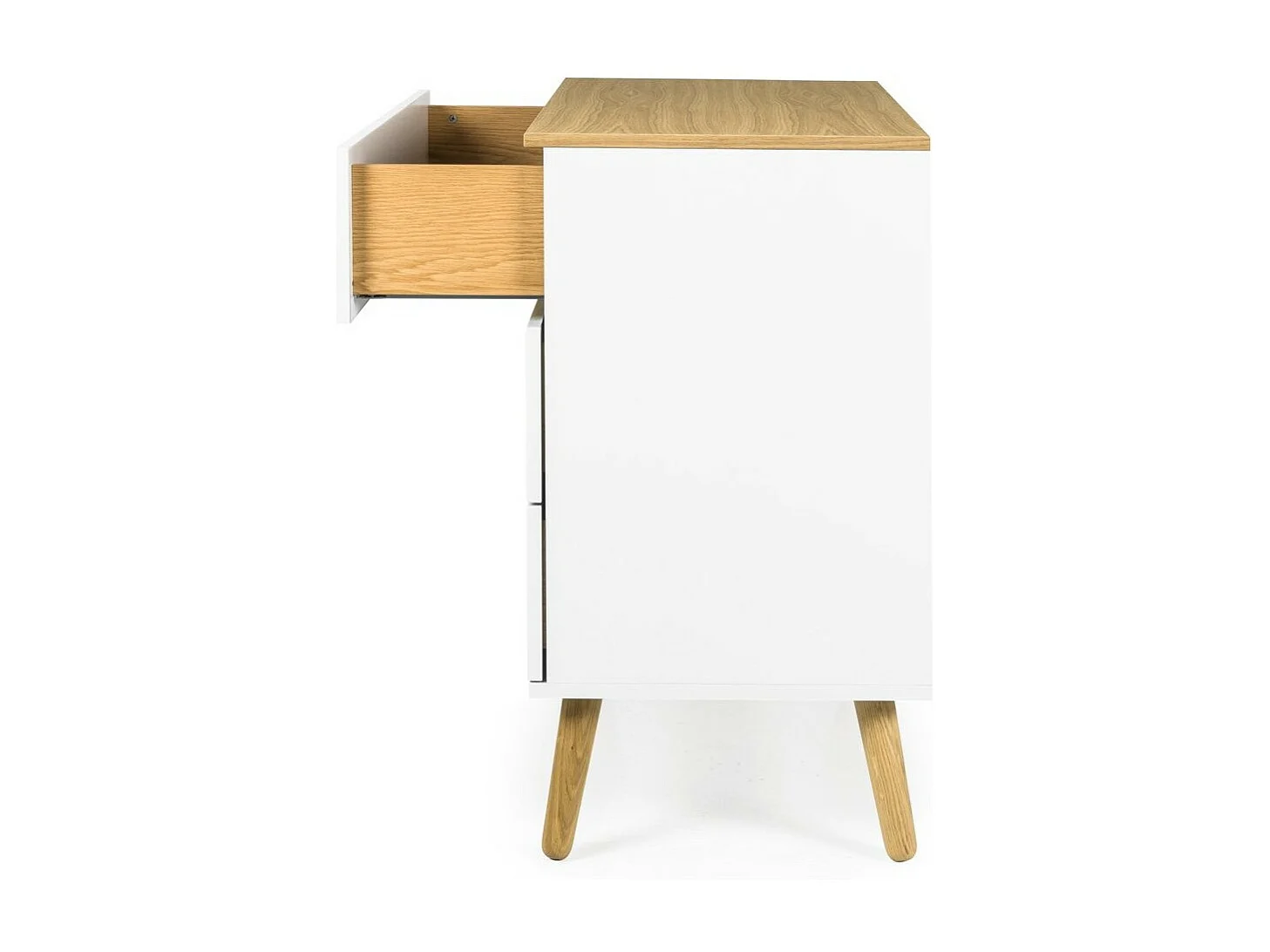 Commode 3 tiroirs laqué blanc et pieds chêne massif clair Pecas