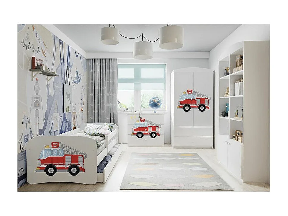 Commode enfant blanche camion de pompier 80cm